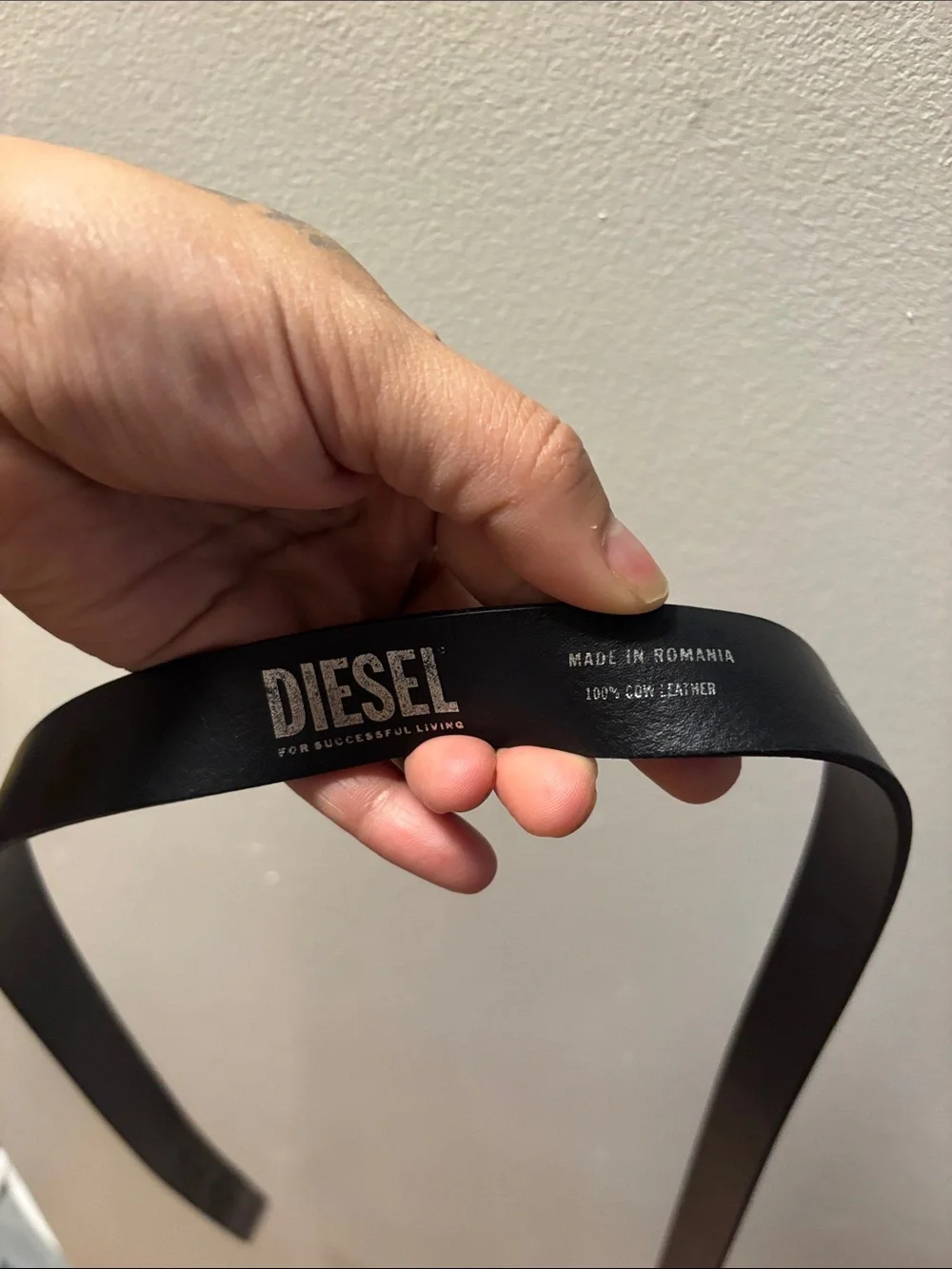 Diesel Black Leather Belt with Silver Oval Logo Buckle